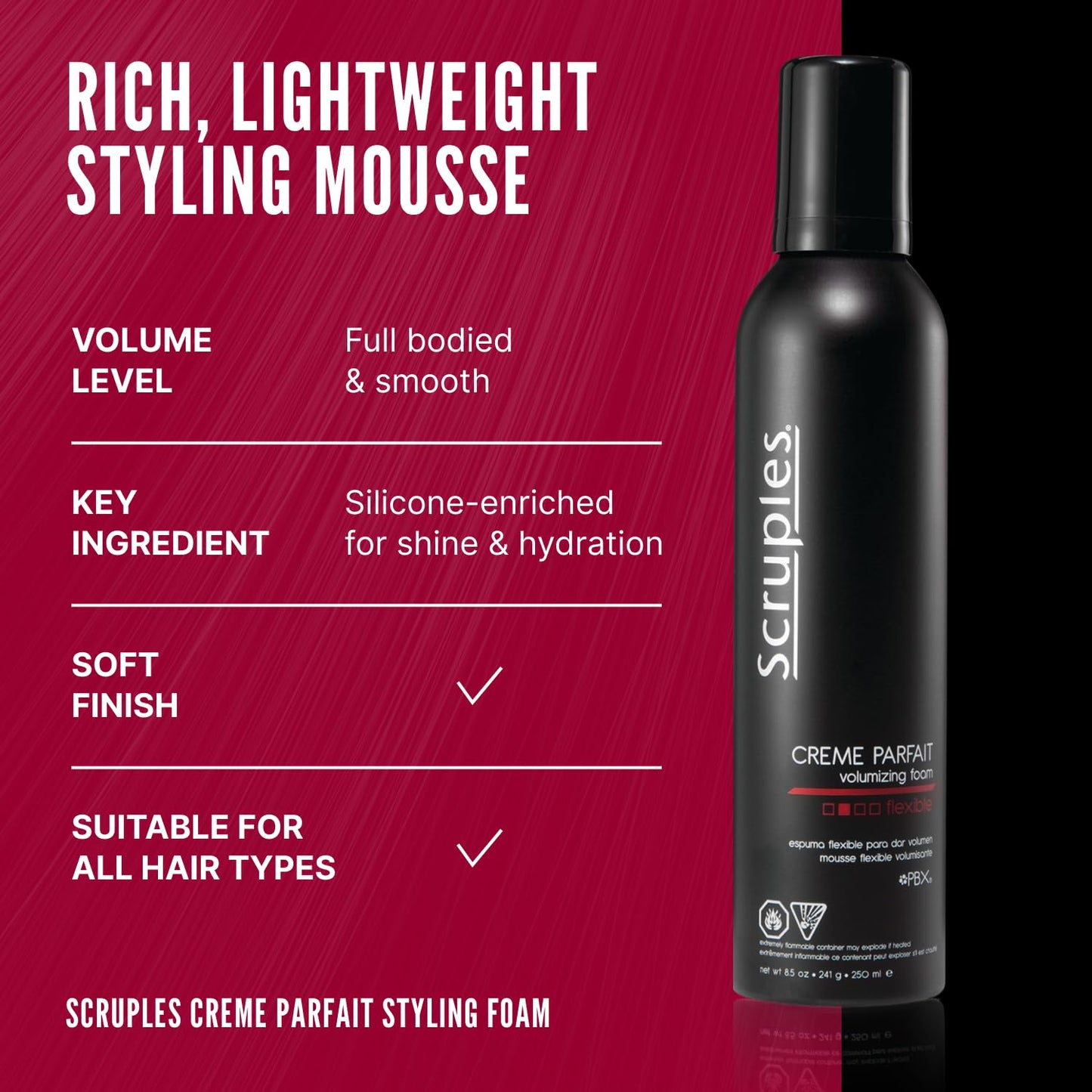 Scruples Creme Parfait Volumizing Foam - Rich & Weightless Styling Foam for Ultimate Smoothing Control, Hydration and Frizz-Free Hold - Alcohol-Free