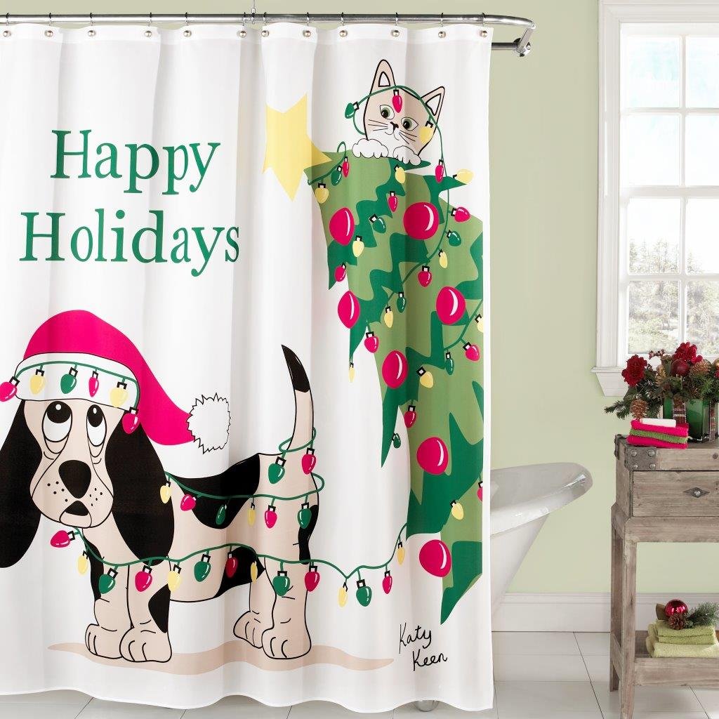 Lorraine Home Fashions Holiday Mischief Shower Curtain, 70 x 72