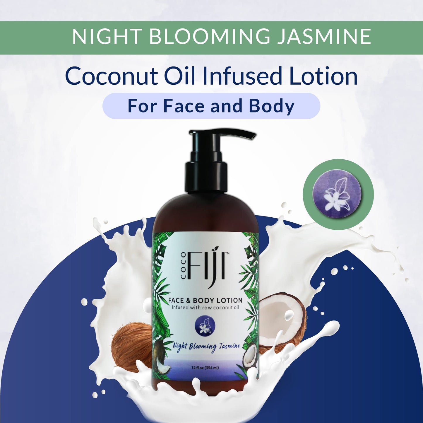 Coco Fiji Face & Body Lotion Infused With Coconut Oil | Lotion for Dry Skin | Moisturizer Face Cream & Massage Lotion for Women & Men | Night Blooming