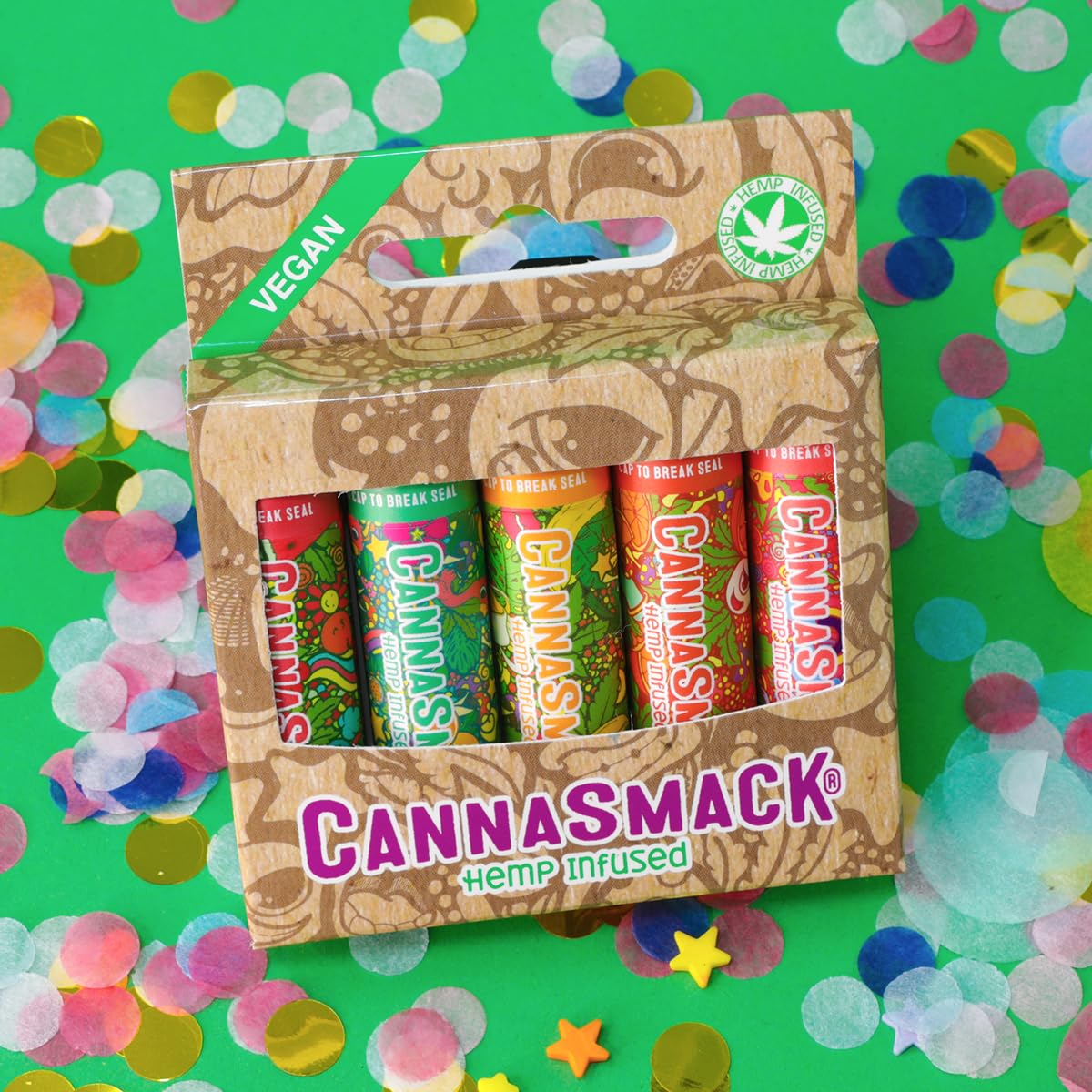 CannaSmack Vegan Hemp Lip Balm - 5 Flavors Included - Soothe, Moisturize, Hydrate, Protect, & Nourish Dry Chapped or Irritated Lips - Made with Hemp