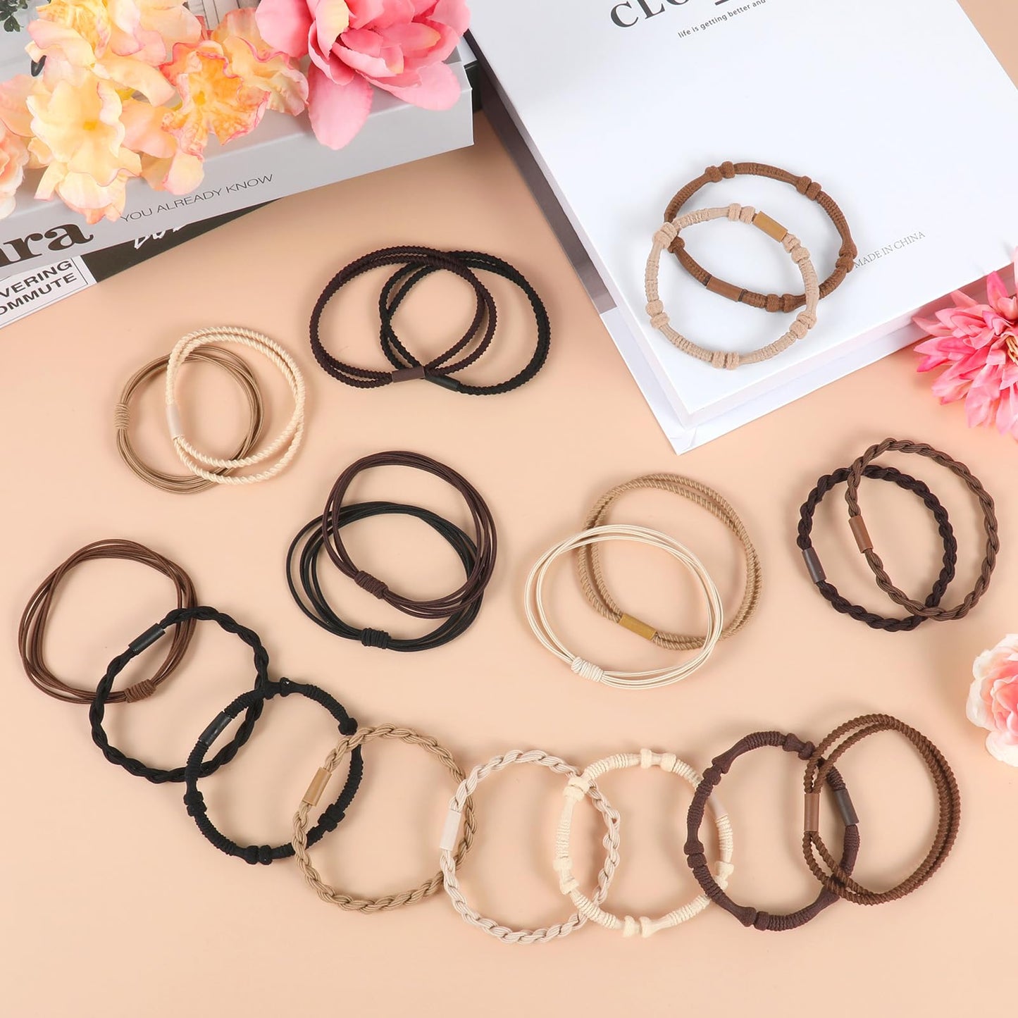 OHCISP Boho Hair Ties, 20 PCS of 4 Styles Cute Bands for Thick or Thin Hair, No Damage Elastic Bracelets, Brown Hair Accessories for Girls and Women Beauty and Personal Care OHCISP