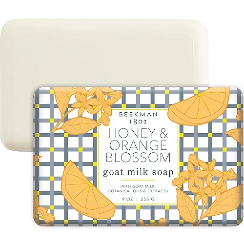 Beekman 1802 Goat Milk Body Soap Bar, Honey & Orange Blossom - Scented - 9 oz - Nourishes, Moisturizes & Hydrates - 100% Vegetable Soap with Lactic
