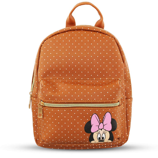 Disney Minnie Mouse with Polka Dots Mini PU Leather Backpack Purse with Adjustable Straps 10 Inch (Brown, One Size)