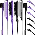 12 Piece Nylon Brushes Set for Grooming - Salon Teasing Brush, Double-Sided Edge Brush, Smooth Comb, Rat Tail Combs with Duckbill Clips for Women