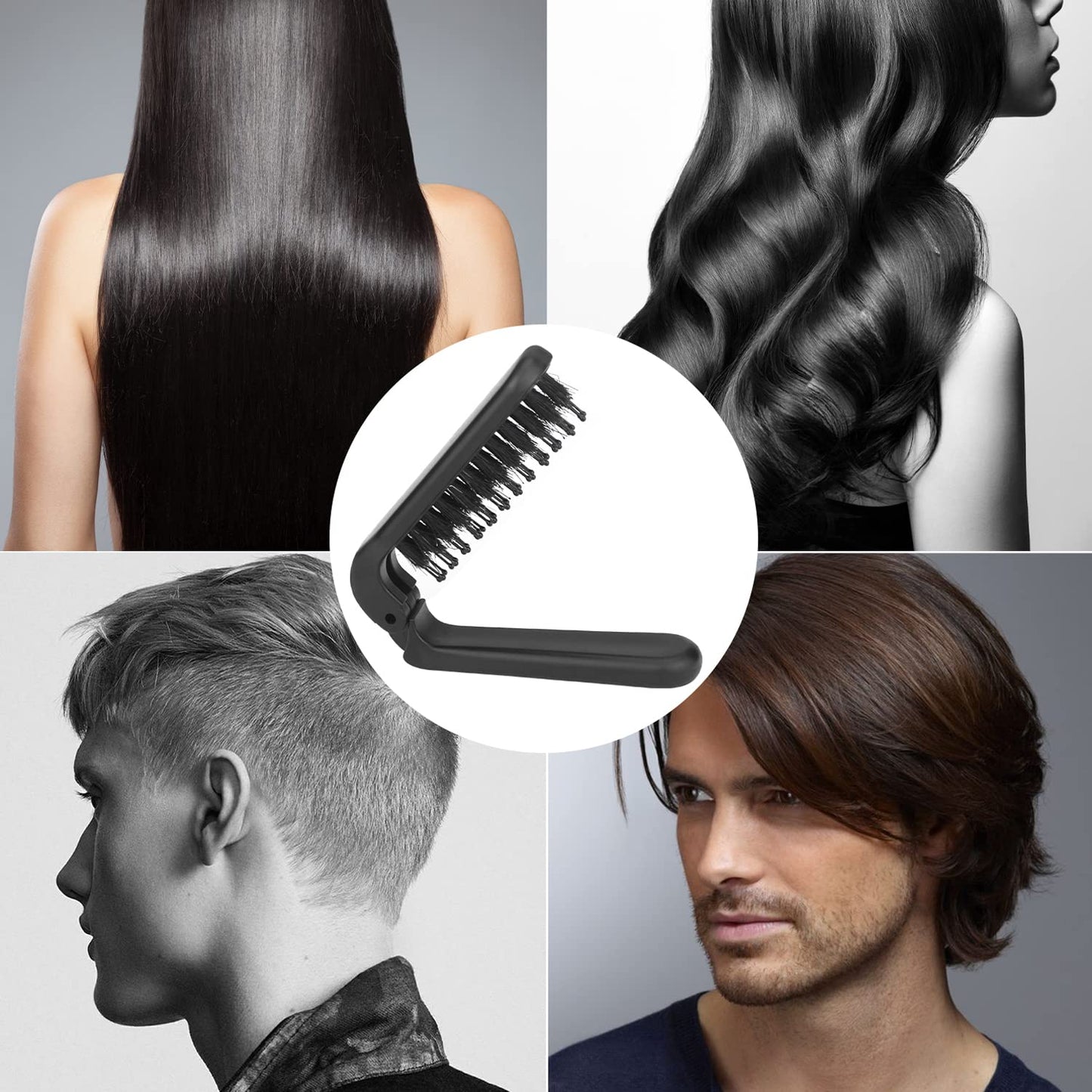 Ancable 2Pcs Travel Folding Hair Brush, Collapsable Portable Pocket Boar Bristle for Thin/Thick Hair, Mini Hairbrush for Men Women Kids, Wet/Dry Hair Beauty and Personal Care Ancable