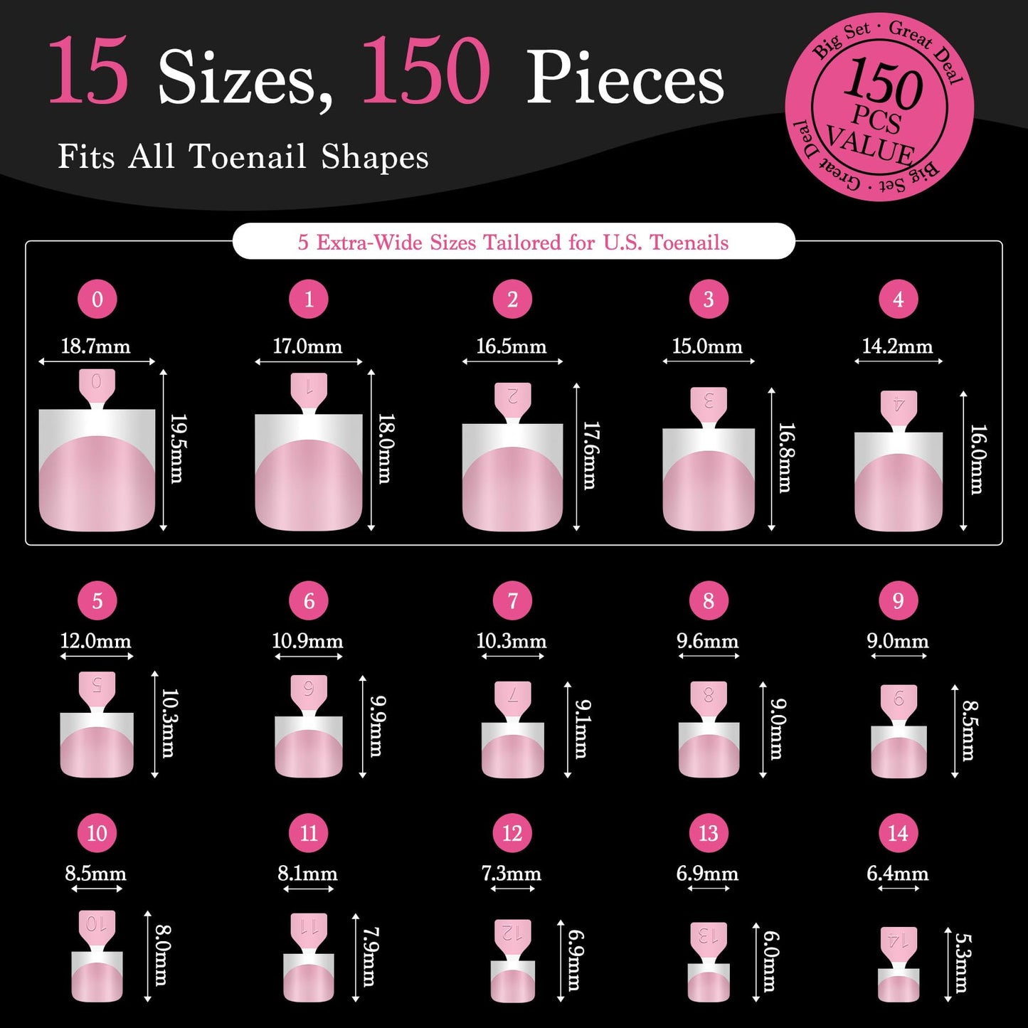 Toe Nails Press On French Tips for Women, 15 Sizes 150 Pcs Sharp Square Pre-applied Primer & Base Coat Toenail Press Ons Baby Pink Full Cover Fake Beauty and Personal Care QIEK