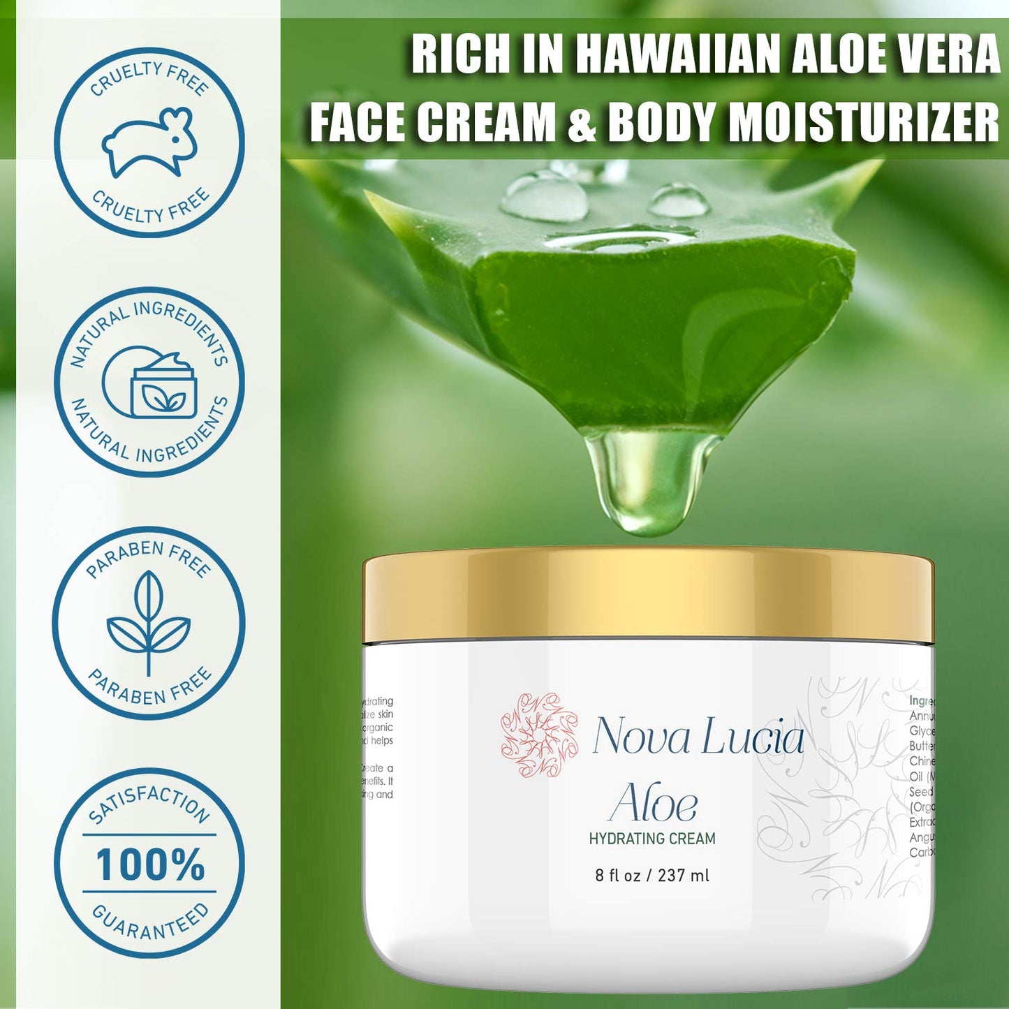 Aloe Vera Cream for Skin - Soothing Moisturizer for Dry, Itchy, or Sensitive Skin, Sunburn Relief, Hydrating Face & Body Cream, Non-Greasy