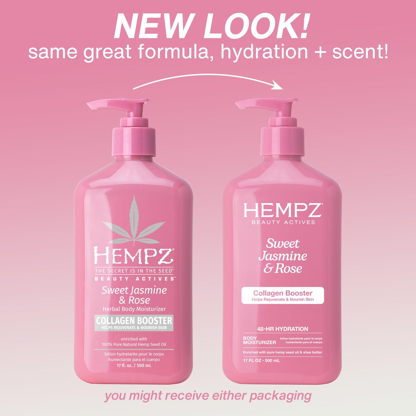 Hempz Sweet Jasmine & Rose Herbal Body Moisturizer for Women, 17 Fl. oz. - Moisturizing Lotion with 100% Pure Hemp Seed Oil, Collagen, Shea Butter