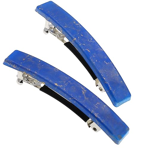 Camila Paris CP3042 French Hair Barrette Clip for Girls, Set of 2 Blue Rubberized Metal Clasp Strong Hold Grip Hair Clips for Women, No Slip Durable