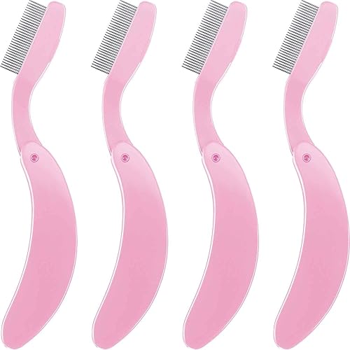 4 Packs Folding Eyelash Comb, Stainless Steel Metal Teeth Eyebrow Separator Comb Lash and Brow Makeup Applicator Brush Professional Tool for Define