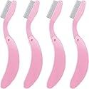 4 Packs Folding Eyelash Comb, Stainless Steel Metal Teeth Eyebrow Separator Comb Lash and Brow Makeup Applicator Brush Professional Tool for Define
