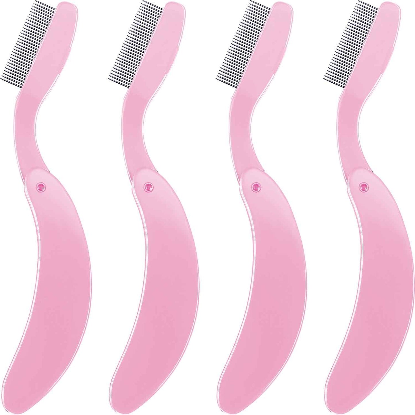 4 Packs Folding Eyelash Comb, Stainless Steel Metal Teeth Eyebrow Separator Comb Lash and Brow Makeup Applicator Brush Professional Tool for Define
