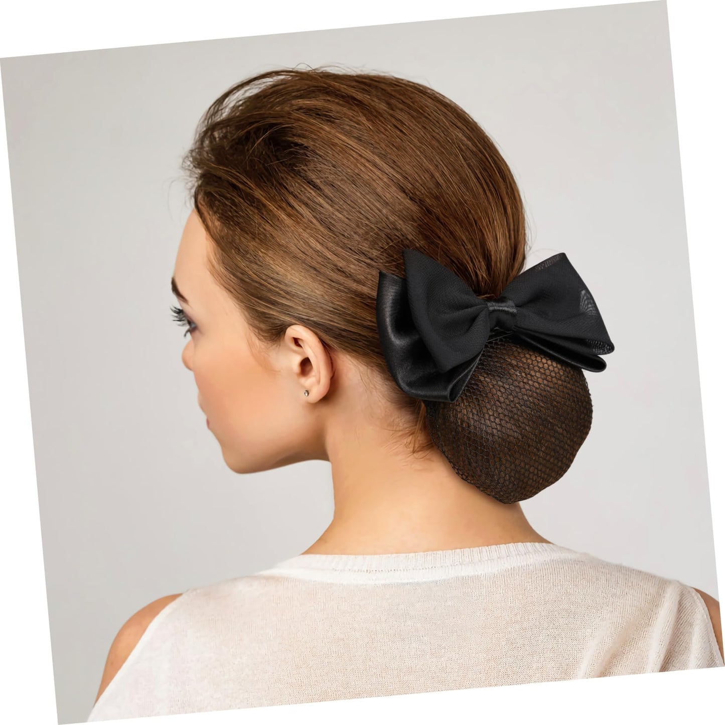 Beaupretty 2 Pieces Hair Snood Net Barrette Mesh Clip Elastic Butterfly Bun Bow Headdress for Lady Women Dance Office (Black)