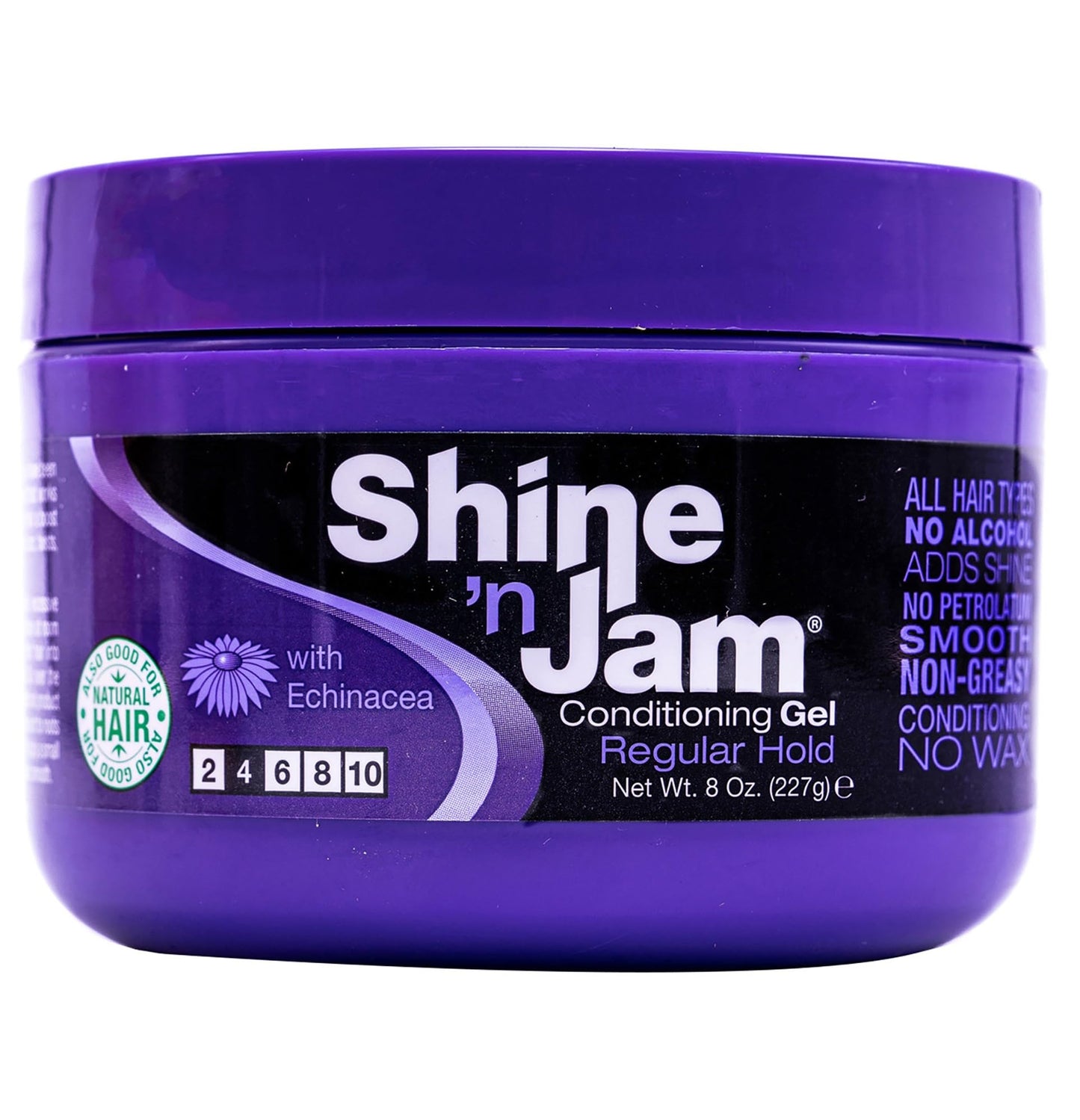 Ampro Shine-n-Jam Regular - Infused with Echinacea to Encourage Hair Growth - Great for Taming Fringe, Ponytails, Soft Weaves, and Braids - Keeps