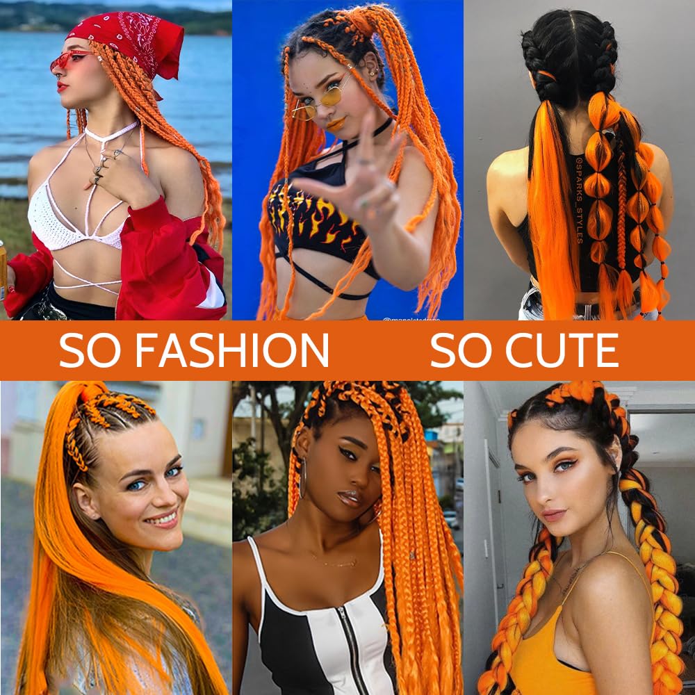 Braiding Hair Pre Stretched 24 inch 3 Packs Professional Yaki Synthetic Hot Water Easy To Install Hair for Braiding (Orange#) Beauty and Personal Care Ubeleco