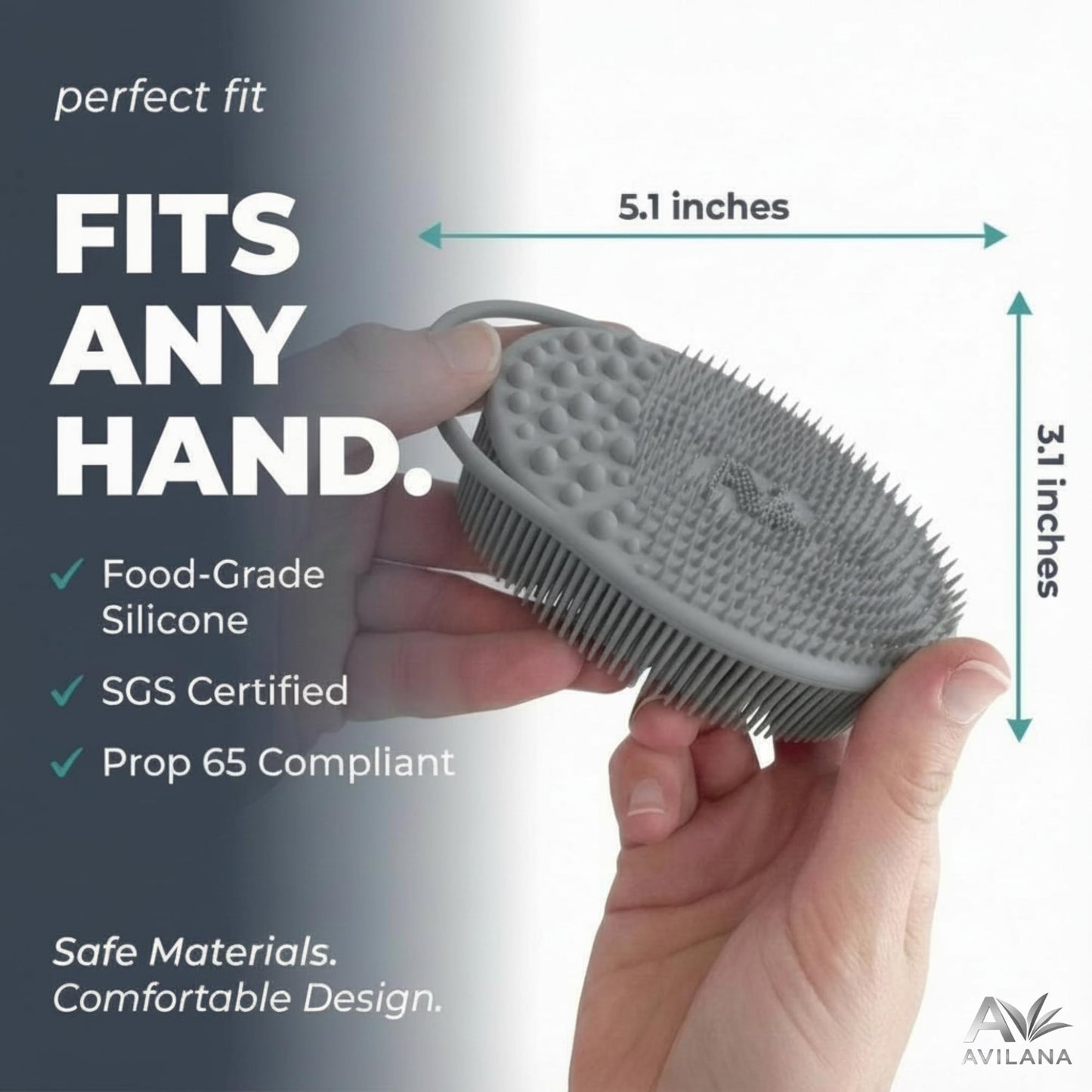 Avilana Premium Exfoliating Body Scrubber - Trusted Since 2017 - SGS Certified Silicone Bath Brush, Firm Bristles Smooth Rough Bumpy Skin Texture