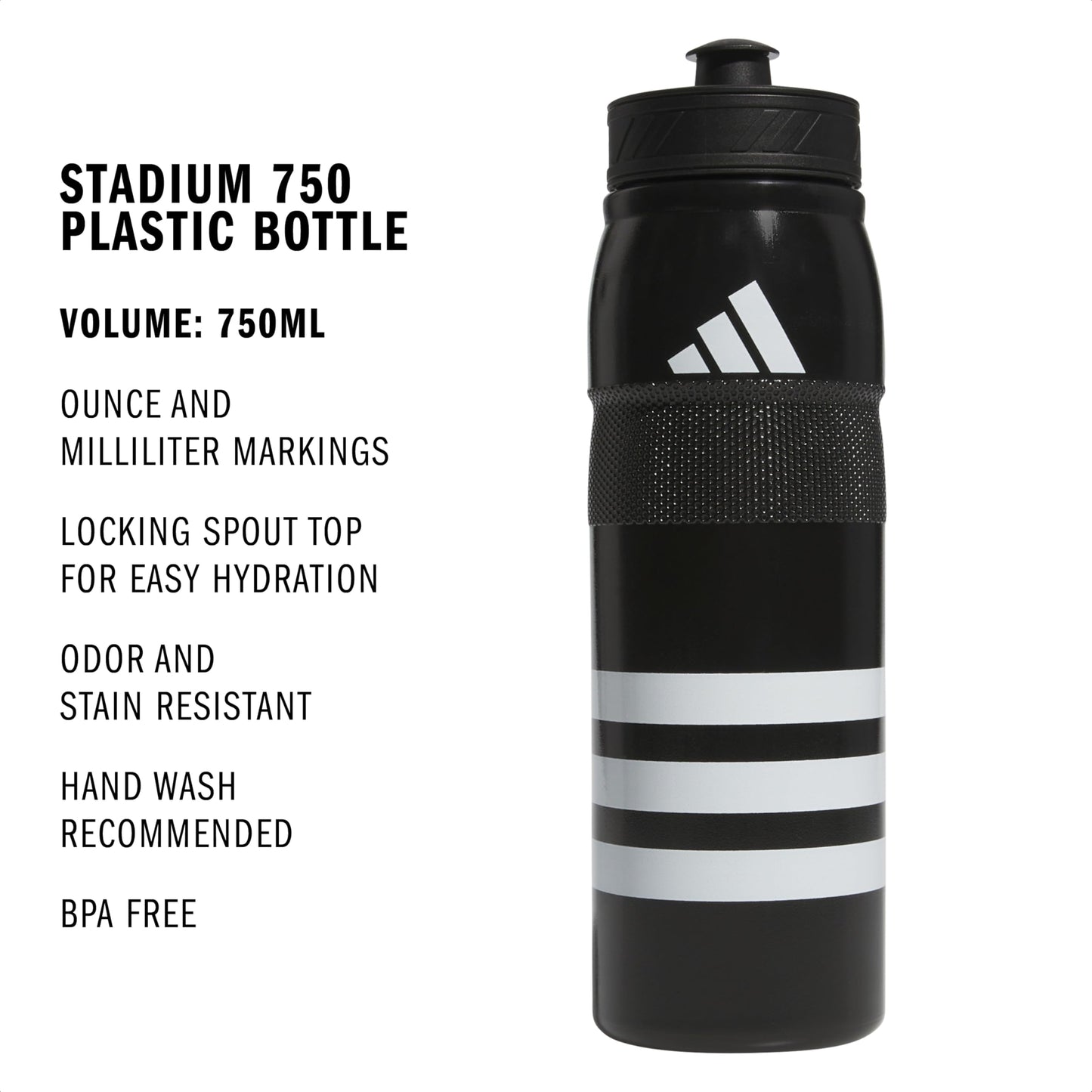 adidas Water Bottle 750 mL (28 oz) Squeeze for Sports, Gym & Training