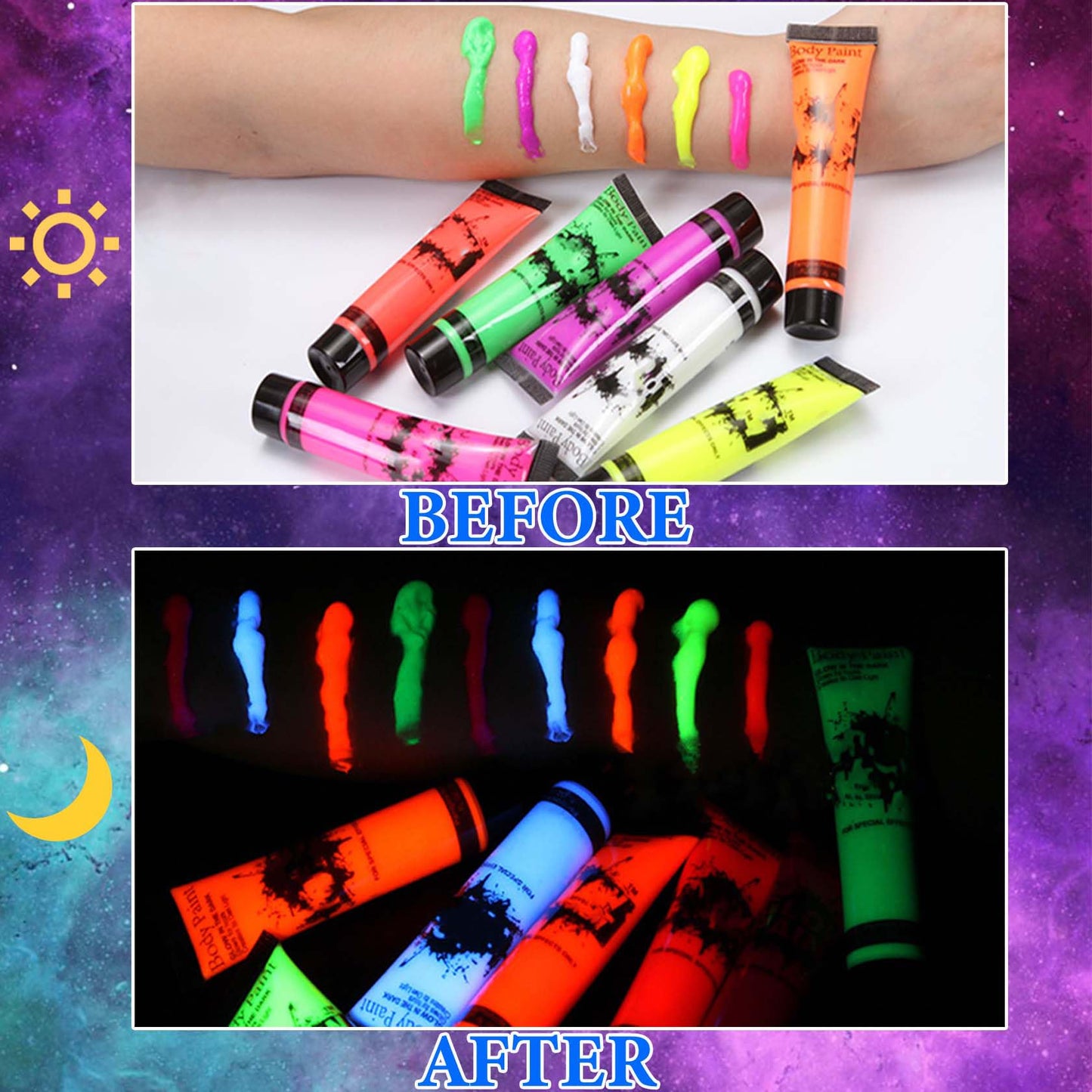 WYBLZPXZ 12 Pcs Glow in Dark Face Body Paint,Black Light Glow Makeup Set Neon Fluorescent,Glow Blacklight Body Face Paint Set Face Painting for Music