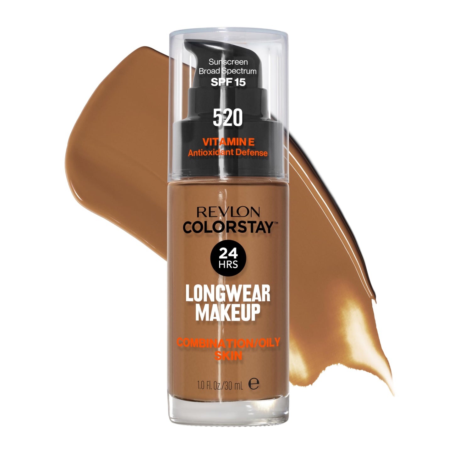 Revlon Liquid Foundation, ColorStay Face Makeup for Combination & Oily Skin, SPF 15, Medium-Full Coverage with Matte Finish, 520 Cocoa, 1 Fl Oz