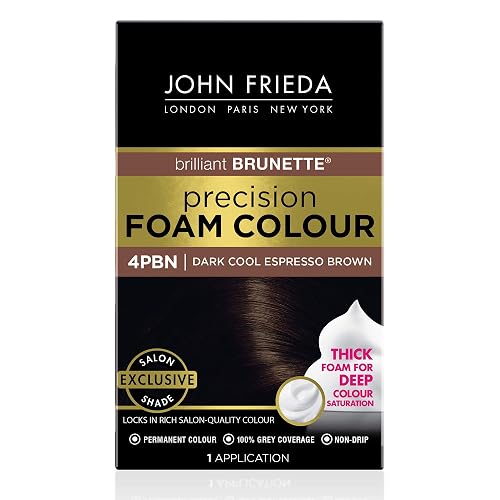 John Frieda Precision Foam Colour, Dark Cool Espresso Brown, Full-Coverage Hair Color Kit, Anti-Fade Gray Coverage, Deep Color Saturation Hair Dye, 1