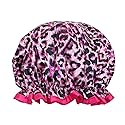allydrew Reusable Women's Waterproof Shower Caps for Long Hair, Pink Leopard