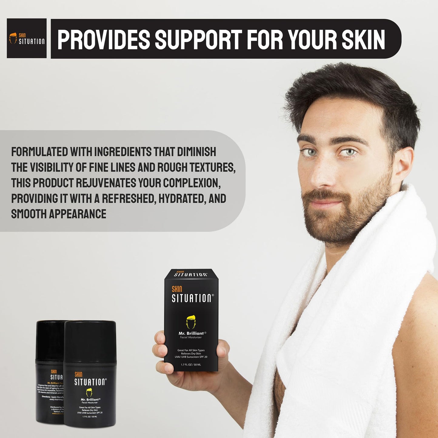 Mr. Brilliant Men Face Moisturizer Age Defense with SPF 20 Daily Face Cream Skincare, Hydrates Dry and Oily Skin, Reduces Fine Lines, Wrinkles
