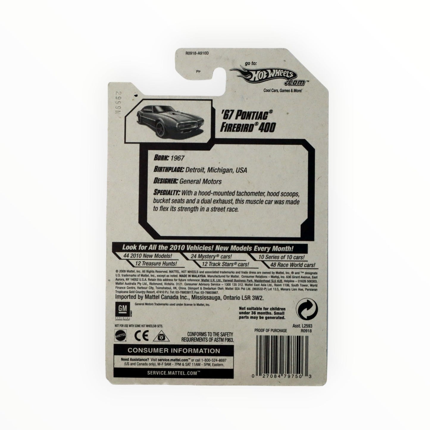 Hot Wheels 2010 New Models, RED '67 Pontiac Firebird 400 3/44