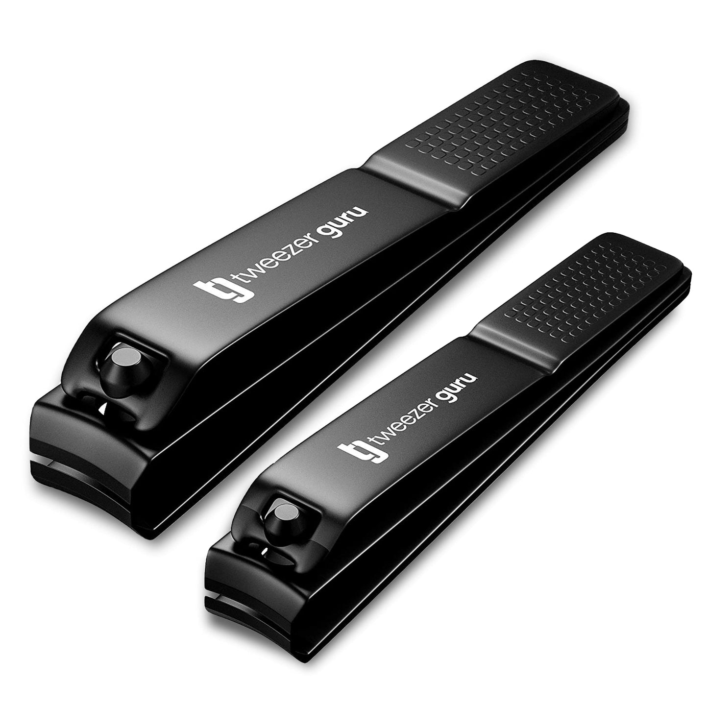Tweezer Guru Nail Clippers - 2 Pack Professional, Stainless Steel Toe & Finger Nail Clipper Set for Men, Women and Kids - Curved Edge, Matte Black