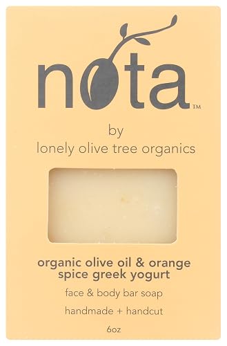 Nota Face & Body Bar Soap, Organic Olive Oil & Orange Spice Greek Yogurt, 6 Ounce (Pack of 1)