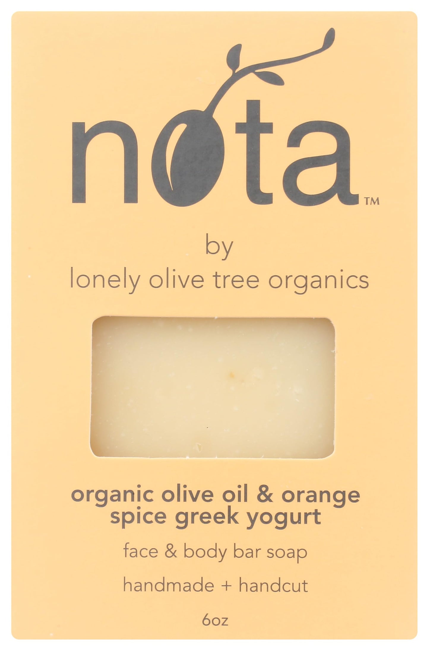 Nota Face & Body Bar Soap, Organic Olive Oil & Orange Spice Greek Yogurt, 6 Ounce (Pack of 1)