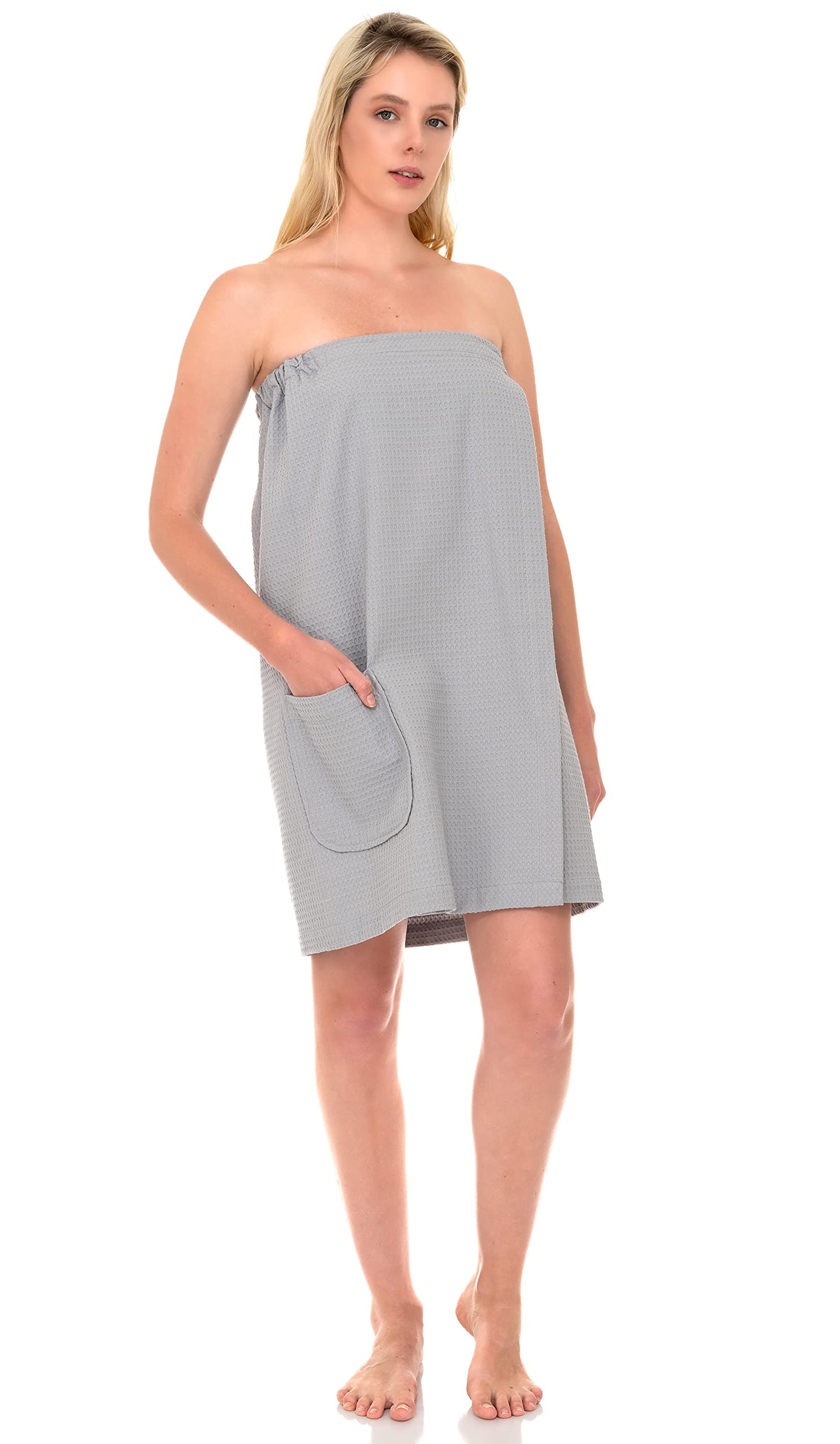 TowelSelections Womens Shower Wrap Adjustable Waffle Bath Wrap Spa Cover-up Large/X-Large Harbor Mist Gray Beauty and Personal Care TowelSelections