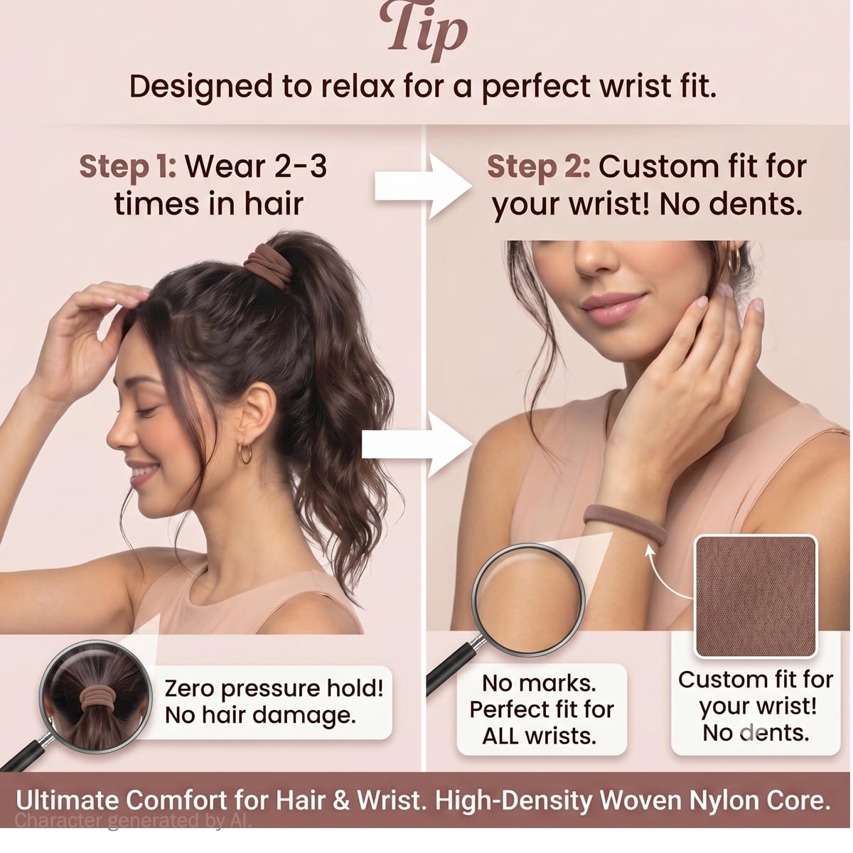 Seamless Hair Ties No Damage Nylon Ponytail Holders for Thick Curly Hair Beauty and Personal Care Vrose Flosi