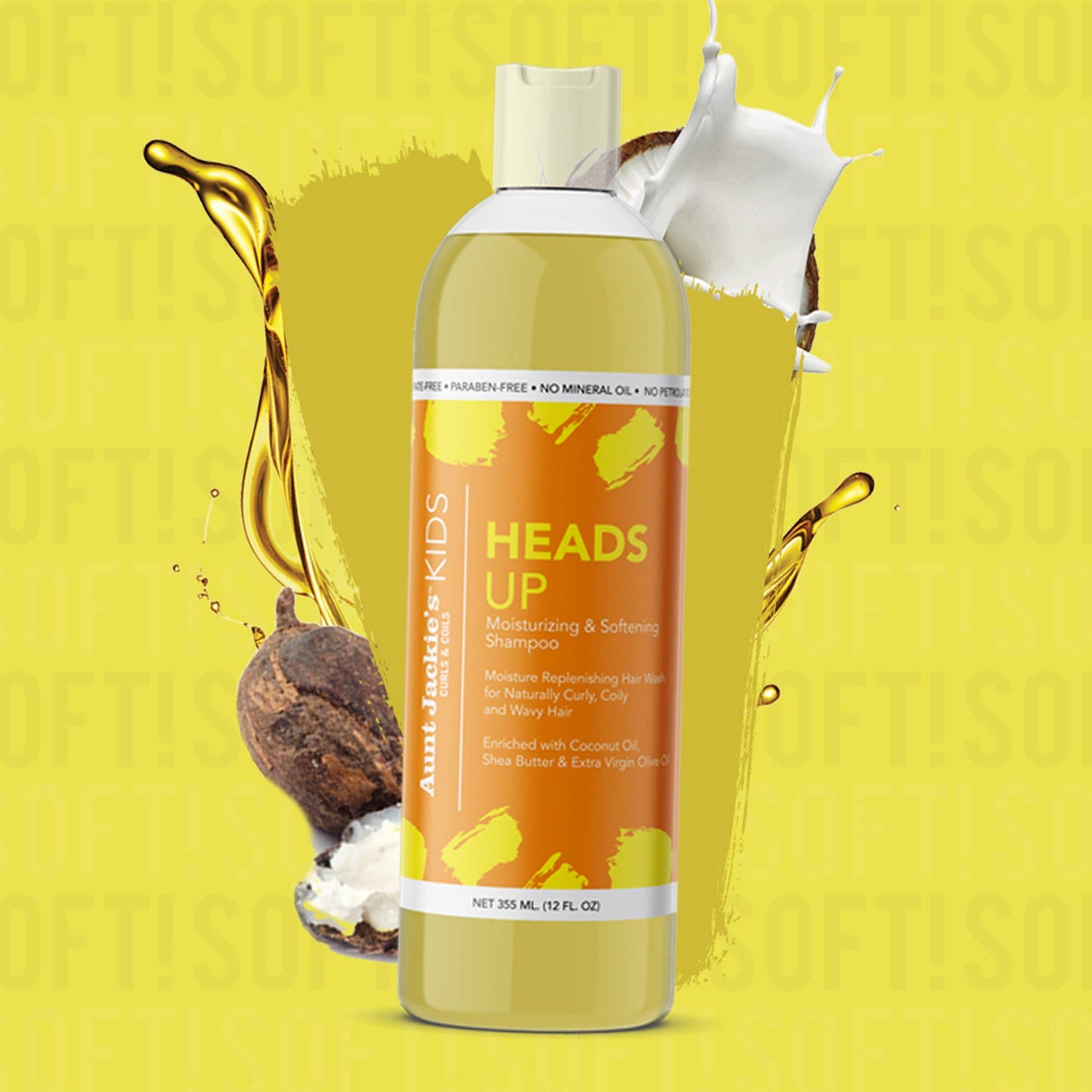 Aunt Jackie's Kids Heads Up Moisturizing and Hair Softening Shampoo for Naturally Curly, Coily and Wavy Hair, 12 oz