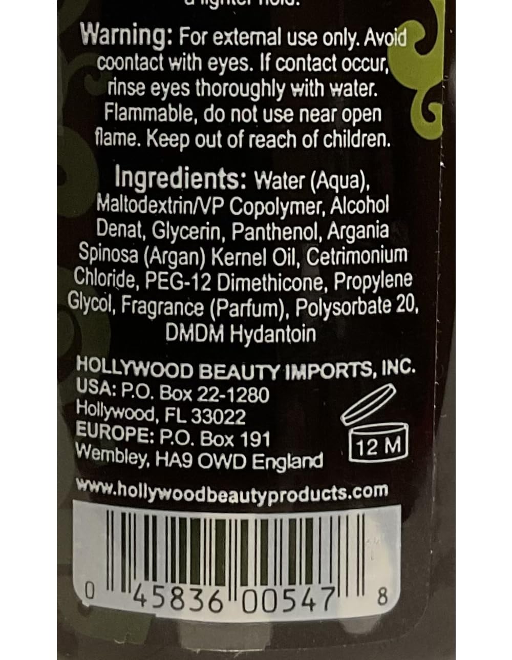 Hollywood Beauty argan spritz 3 fluid ounce, Brown, 3 Fl Oz