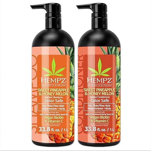 HEMPZ Hair Shampoo & Conditioner Set - Sweet Pineapple & Honey Melon Scent for Thin/Fine Dry, Damaged and Color Treated Hair, Hydrating, Softening