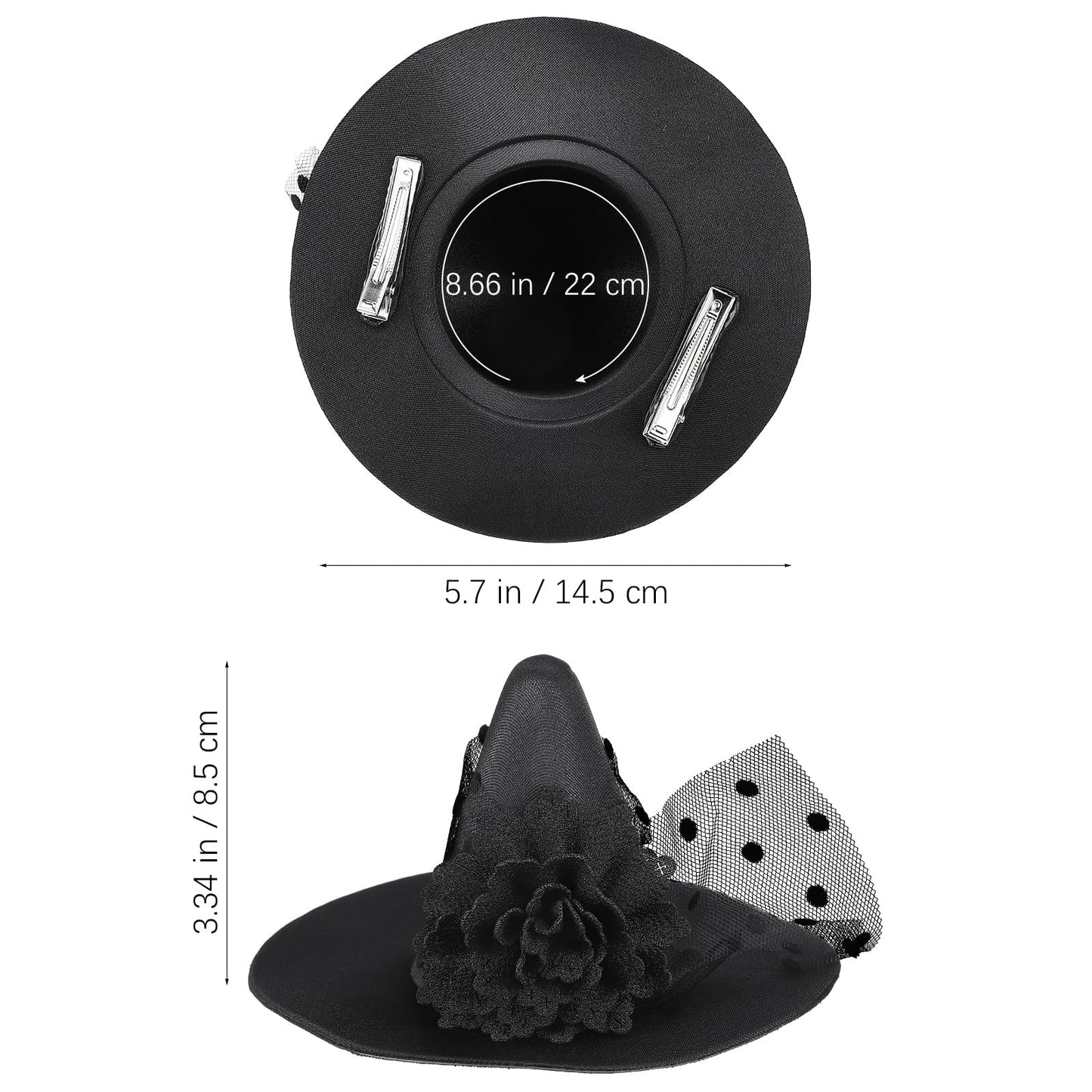 Small Witch Hat Retro Black Witch Flower Hair Clip Decorative Halloween Hair Accessories for Party (Black Flower)
