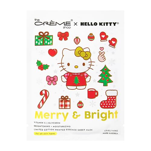 The Crème Shop x Hello Kitty Merry & Bright Printed Essence Sheet Mask | Korean Sheet Mask | Holiday Gifts for Women | Stocking Stuffers (3 Pack)
