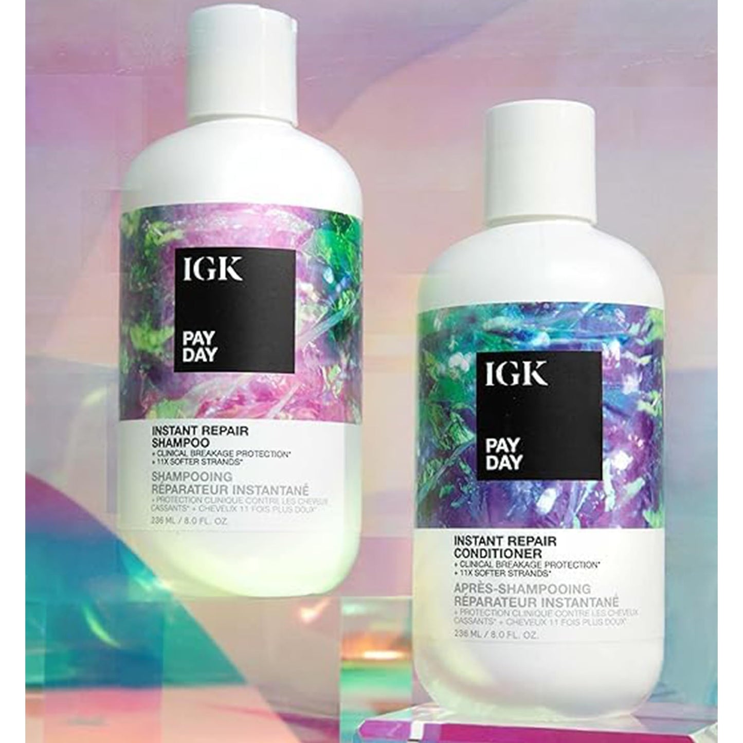 IGK PAY DAY Instant Repair Shampoo & Conditioner Set | Repairs Damage + Boosts Strength | Vegan + Cruelty-Free | 8 oz (Pack of 2)