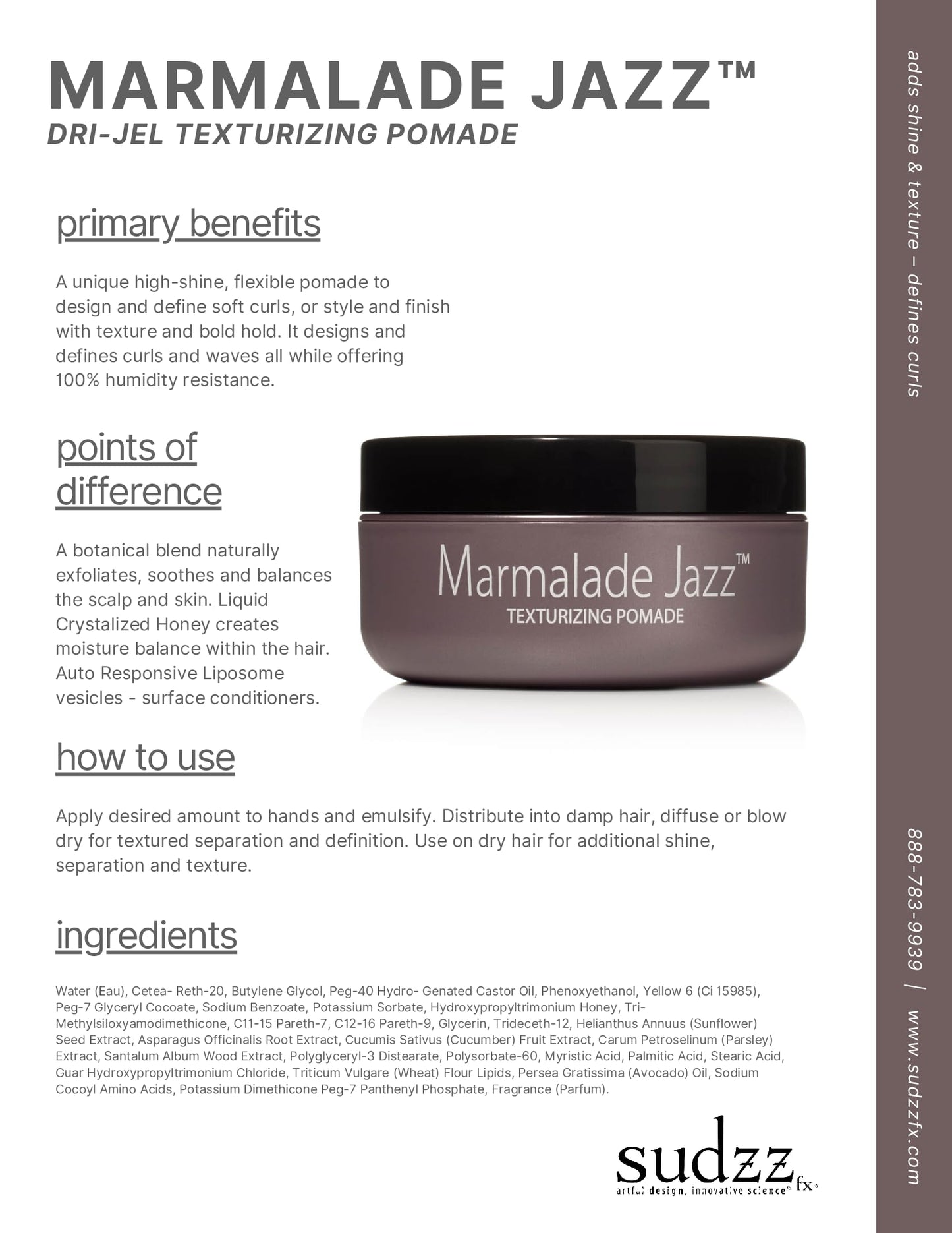 SUDZZFX Marmalade Jazz - Dry Texturizing Pomade - Shine, Texture, Curl - Styling for Men & Women - Dry Treatment & Daily Moisturizer