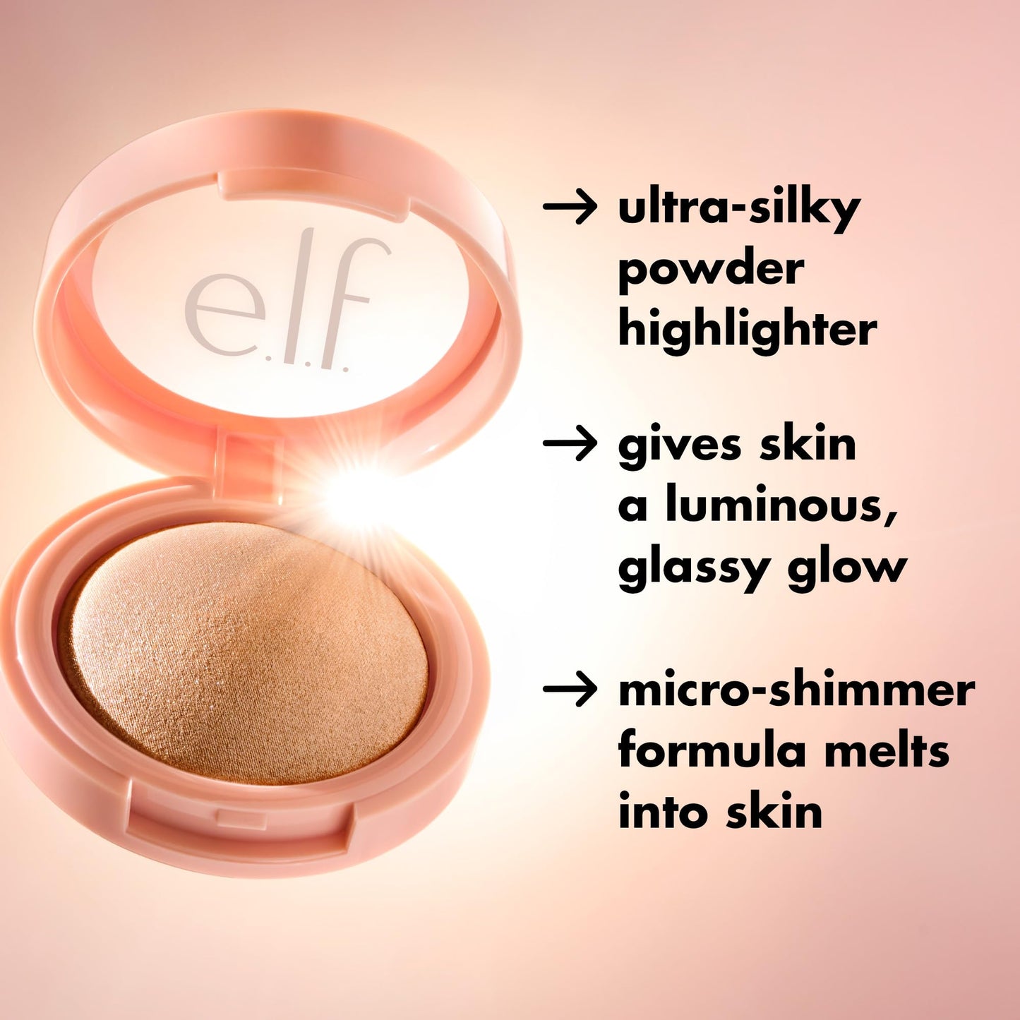e.l.f. Halo Glow Silky Powder Highlighter, Long-Lasting Luminous Finish, Cake-Resistant With Micro-Shimmer, Vegan & Cruelty-Free, Prosecco Poppin'