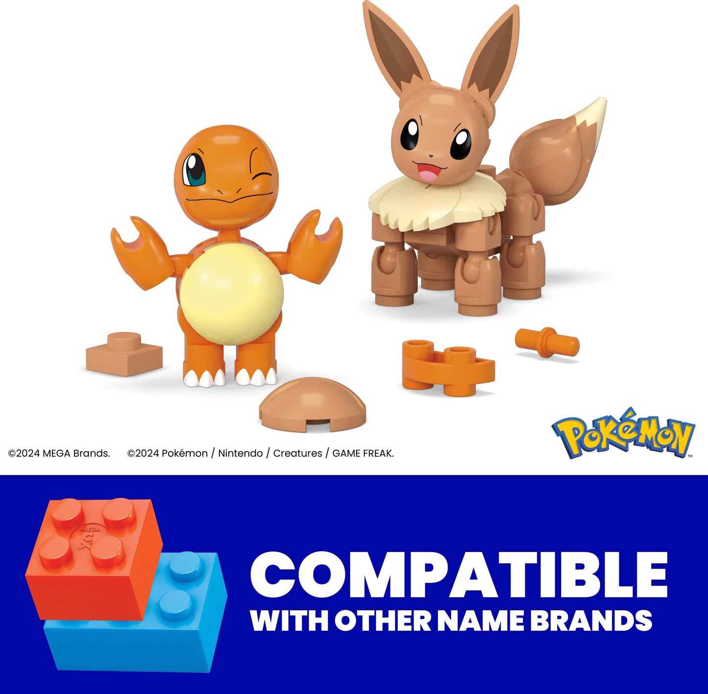 MEGA Pokémon Action Figure Building Toys Set, Poké Ball 2-Pack, Charmander and Eevee with 40 Pieces, for Kids