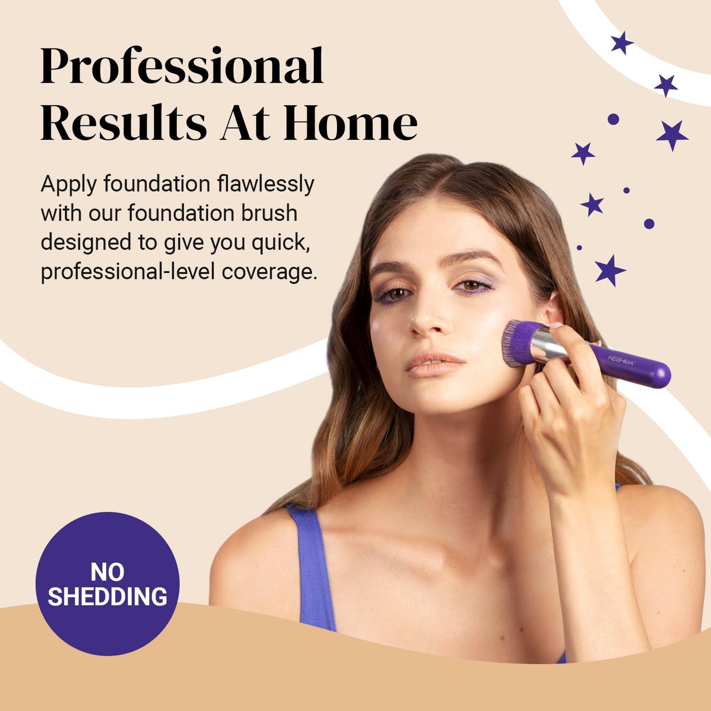 Keshima Large Flat Top Kabuki Foundation Brush - Neon Purple Premium Makeup Brush for Liquid, Cream, and Powder - Buffing, Blending, and Face - 1.6"