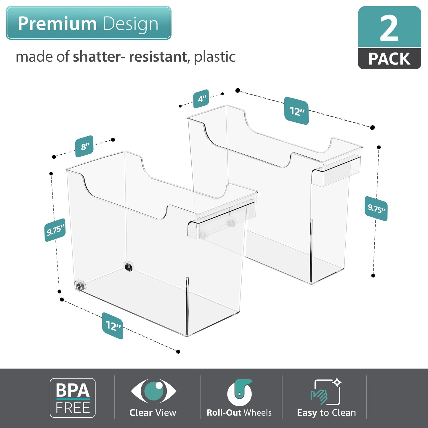 Sorbus Roll Out Bottle Organization Bins - 2 Sizes Pantry Under Sink Organizer with Wheels & Handles - Clear Plastic Organizing Containers…