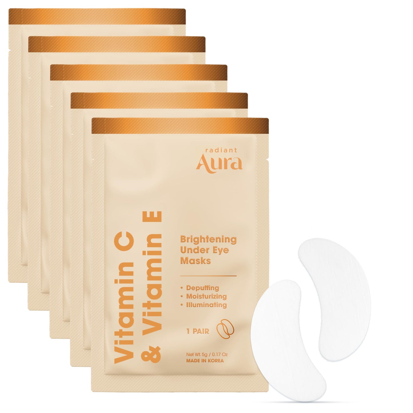 Radiant Aura Vitamin C & Vitamin E Under Eye Patches - Dermatologist Tested, Anti Aging, Korean Skin Care - Hydrates, Firms, Reduces Look Of Fine