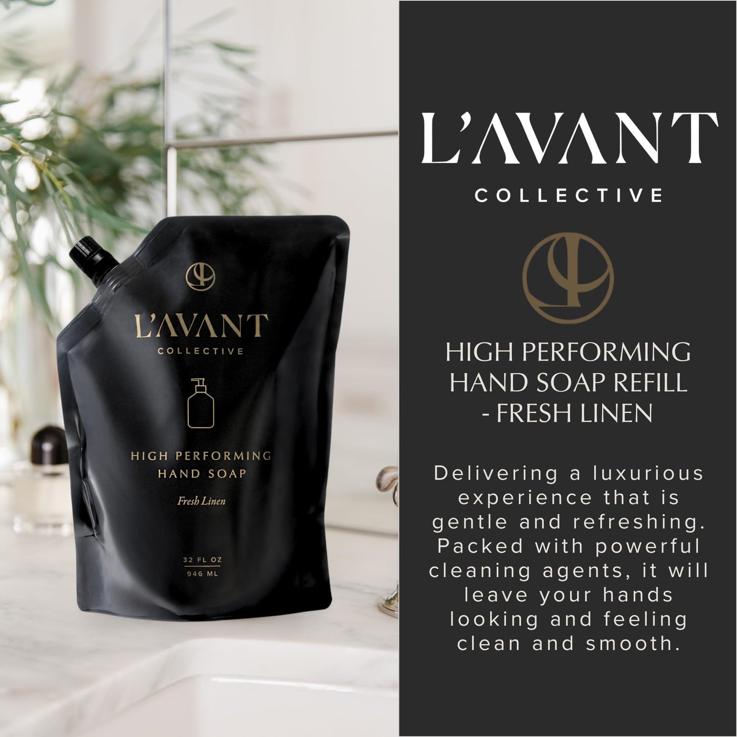 L'AVANT Collective Natural Luxury Hand Soap Refill | Plant-Based, Non-Toxic & Moisturizing, Refill for Glass Bottle, 32 Fl Oz | Fresh Linen