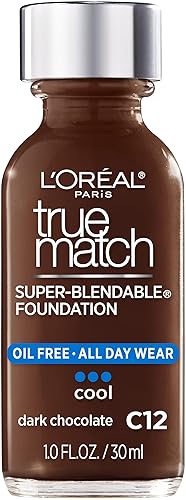 L’Oréal Paris Makeup True Match Super-Blendable Liquid Foundation, Dark Chocolate C12, 1 Fl Oz,1 Count