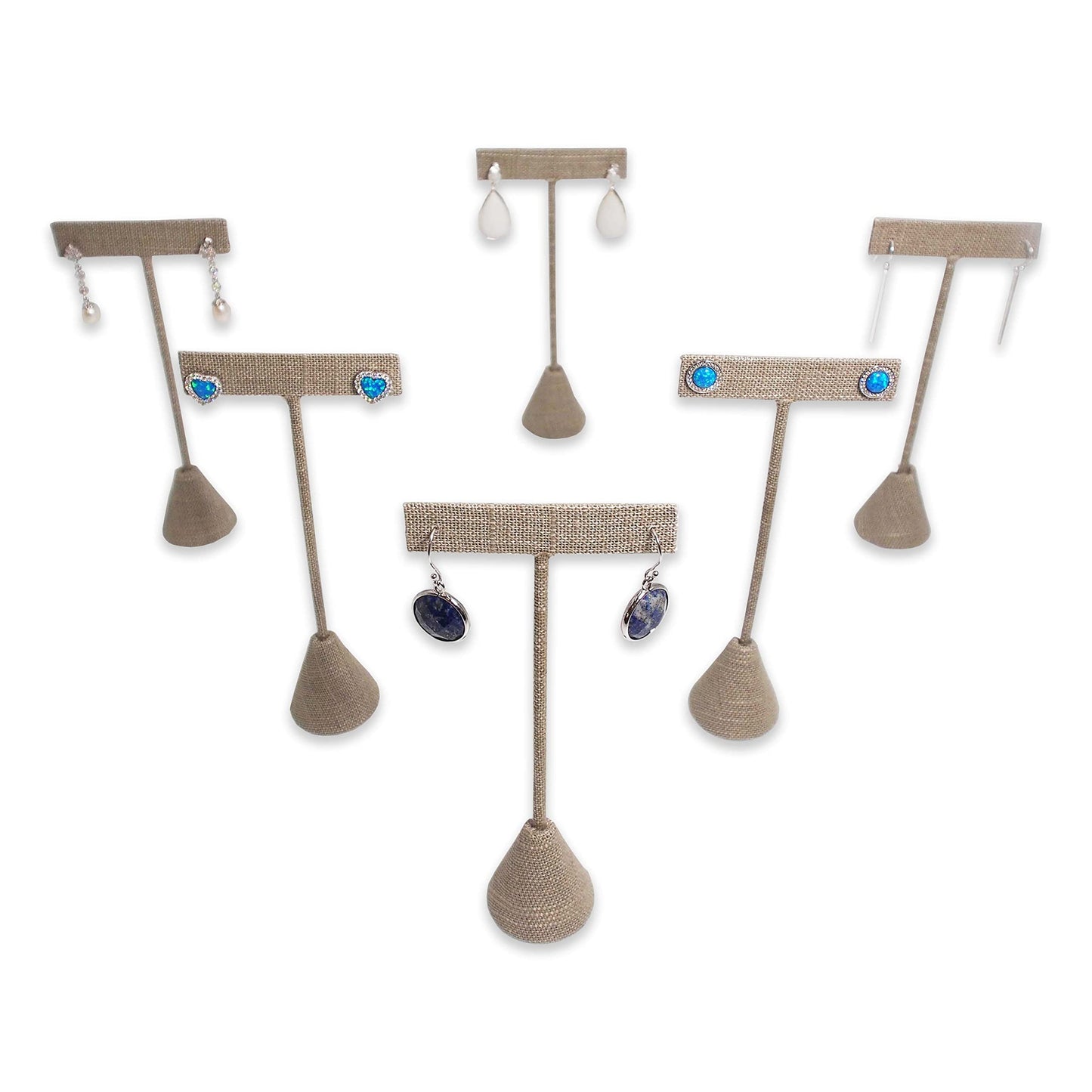 N'icePackaging 6Qty Burlap Canvas 6.75" High Free-Standing Earring T-Stand Display, T Shape Holder for Tradeshow, Home Business, Promotion, or just…