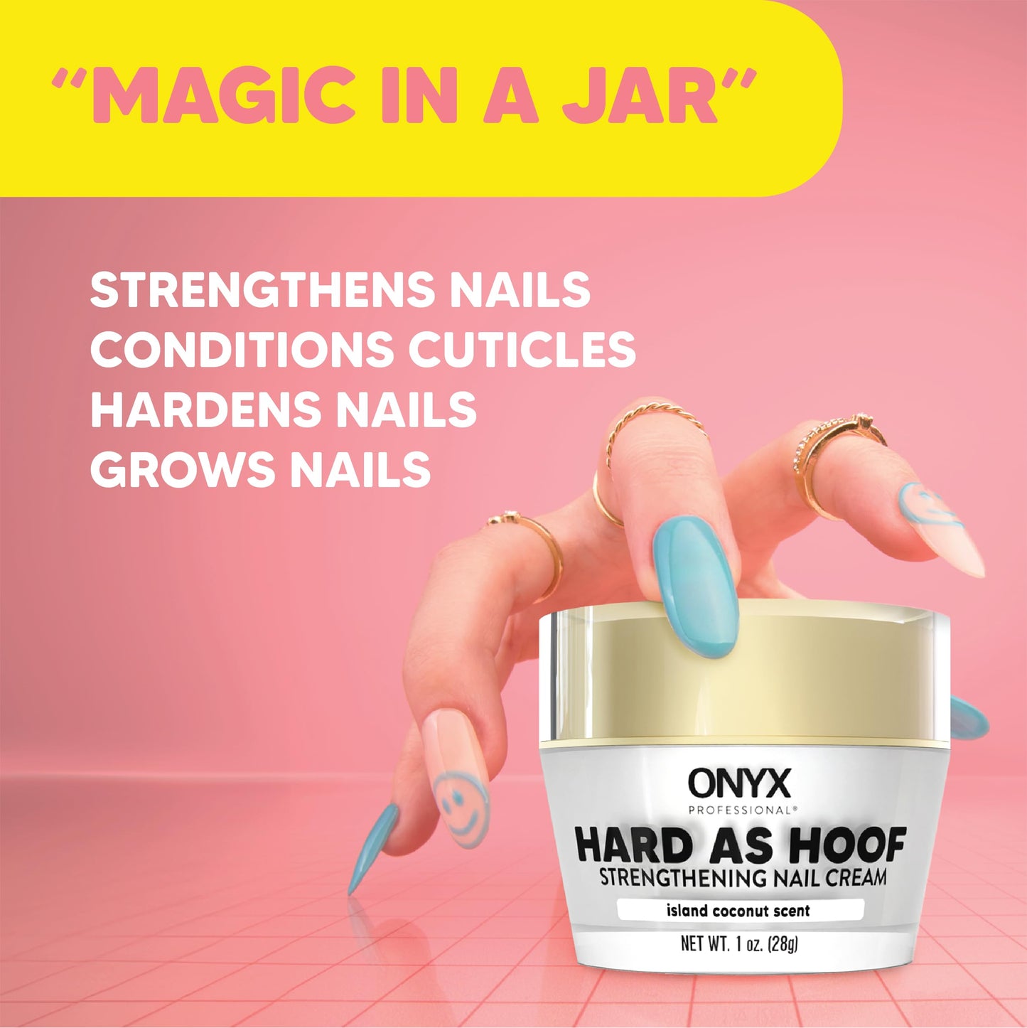 Onyx Professional Hard as Hoof Nail Strengthening Cream, Coconut Scent - Nail Growth and Conditioning Cuticle Cream Stops Splits, Chips, Cracks