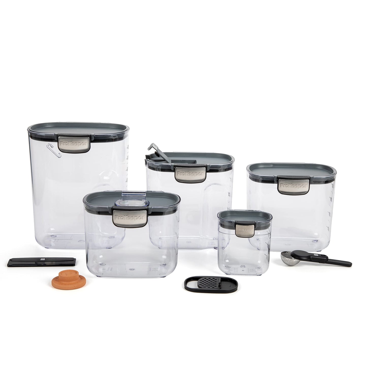 ProKeeper+ 9-Piece Airtight Food Storage Container Set - Clear Plastic Flour and Sugar Canister Set with Magnetic Accessories for Kitchen…