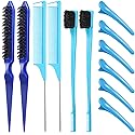 Remerry Hair Brush Set, 12 Pieces Nylon Brushes for Women & Girls - Including 3 Row Salon Teasing Brush, Double Sided Hair Edge Brush, Smooth Comb